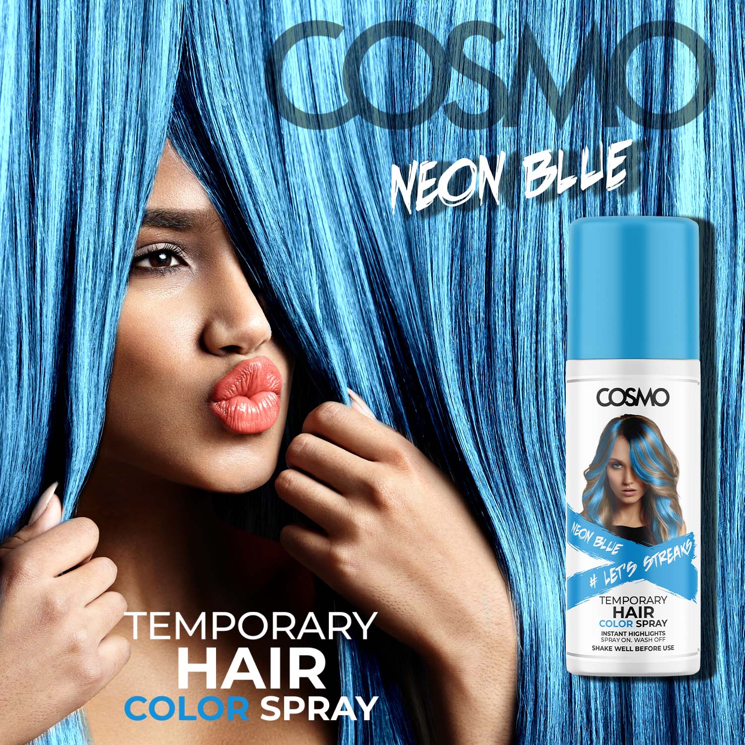 Temporary Hair Colour Spray Neon Blue